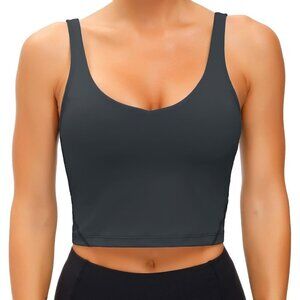 🆕Women Charcoal Gray Nylon Sport Bra Yoga Tank Longline Padded Workout Running